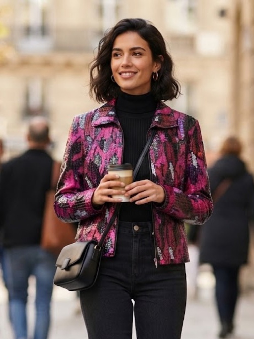 Vintage Cropped Flashy Sequin Purple Pink Gray and Black Jacket